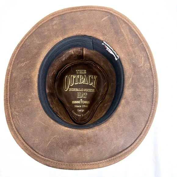 Minnetonka Outback Buffalo Nickel Hat Genuine Leather Brown Western Cowboy Sz L - Picture 6 of 9